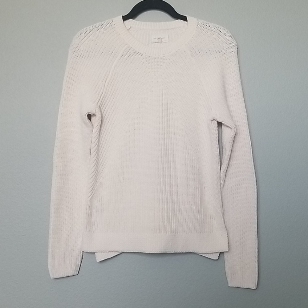 Lou & Grey XS Casual Basic Cream Crew Neck Open Knit Sweater